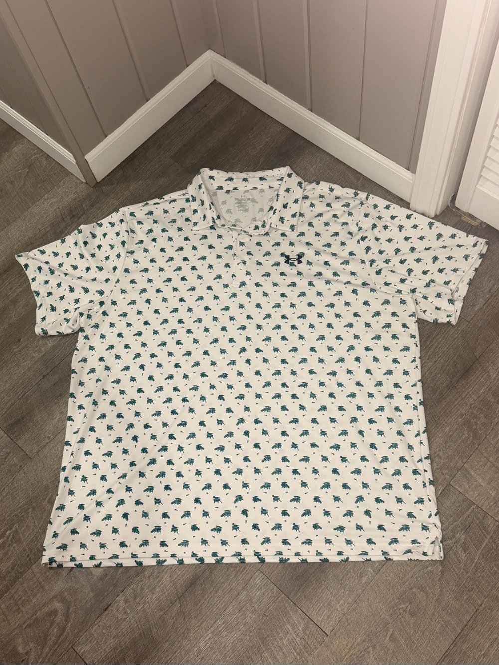 Under Armour White Polo with Green Micro Print - Men’s Short Sleeve 3XL
